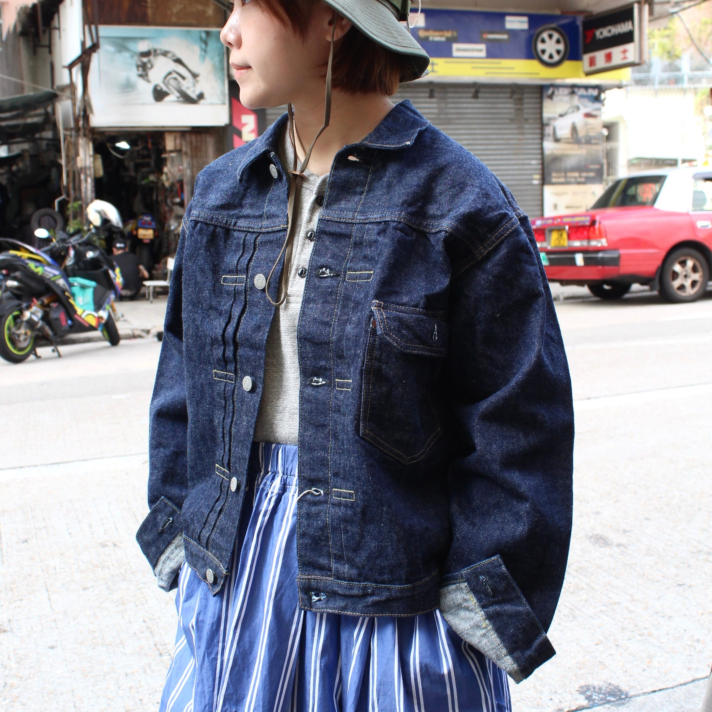 OrSlow - 40'S PLEATED FRONT BLOUSE DENIM JACKET – WHERE.