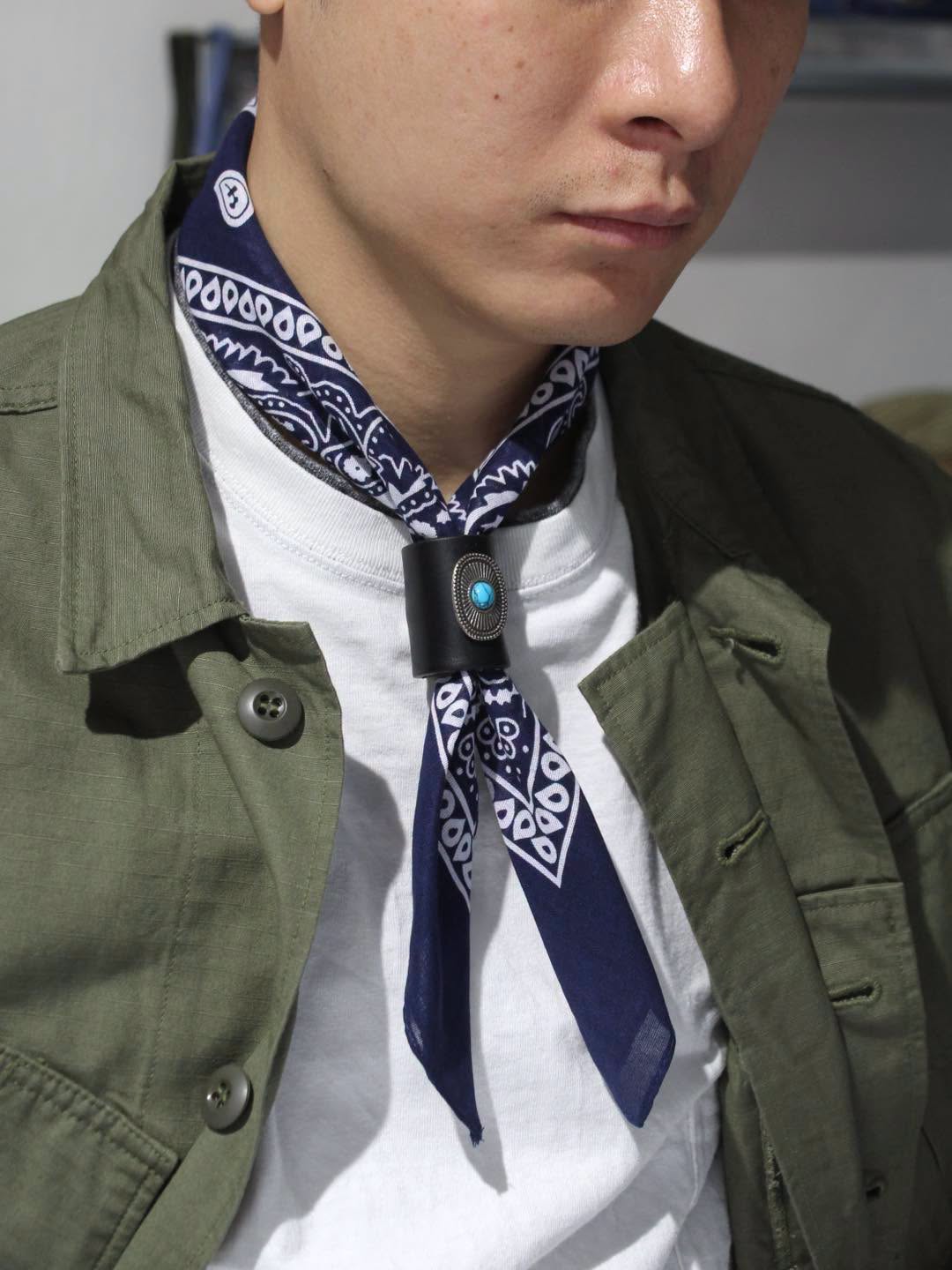 MANCINO - ACCESSORI BANDANA WITH LEATHER TURQUOISE
