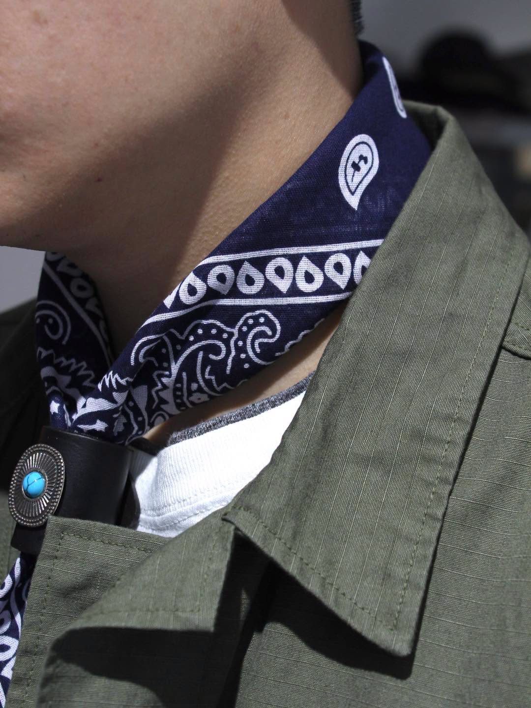 MANCINO - ACCESSORI BANDANA WITH LEATHER TURQUOISE