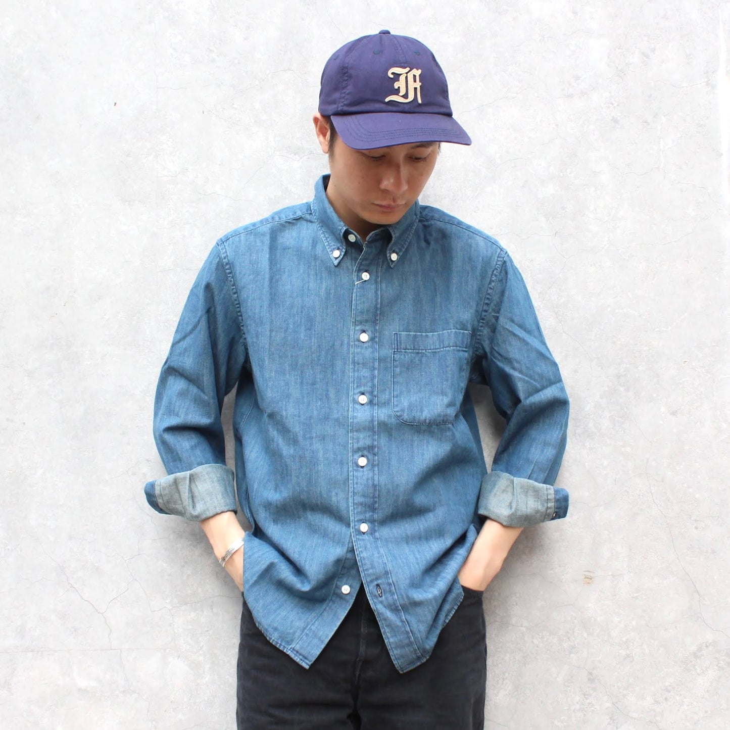 MANUAL ALPHABET - 
6OZ DENIM BD SHIRT
(USED WASH)