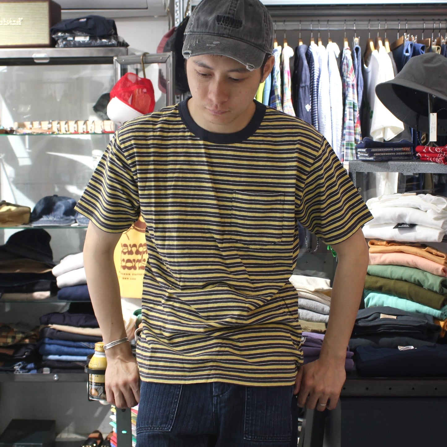 FELCO -  AMERICAN VINTAGE STRIPE POCKET TEE (Yellow)