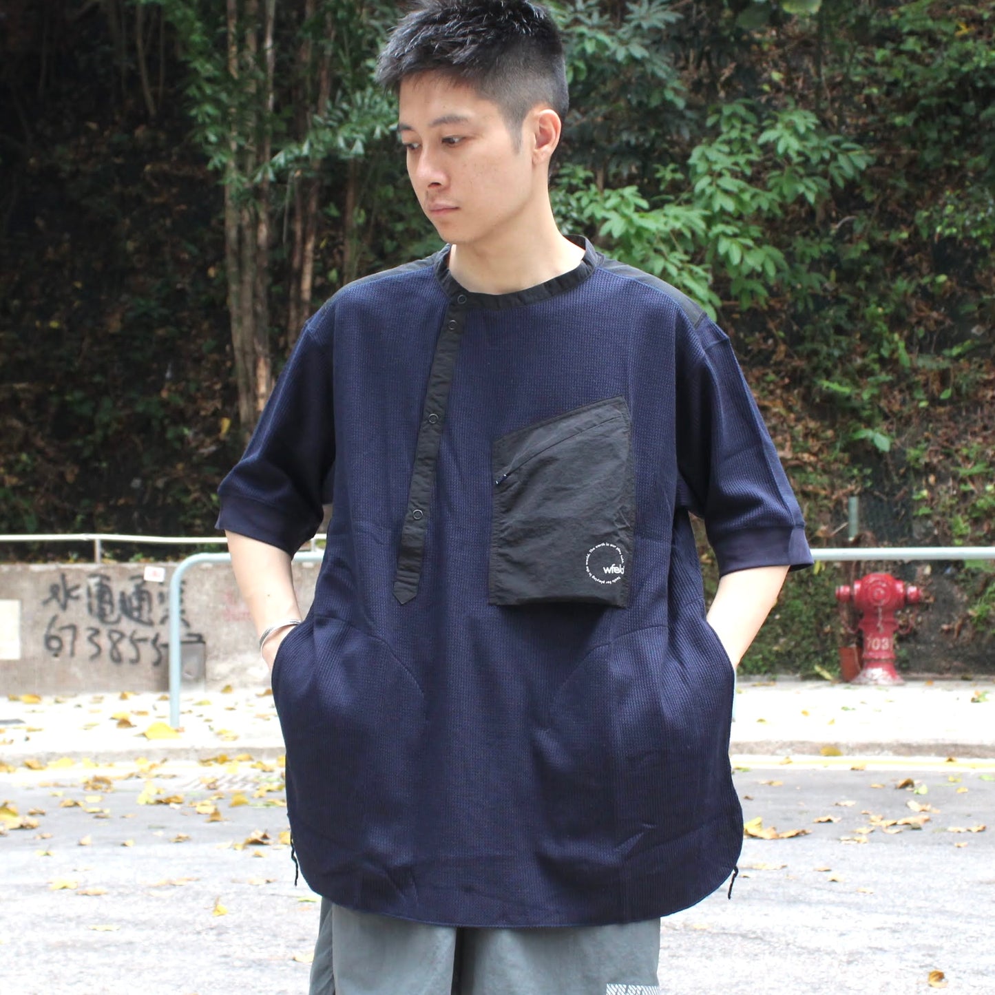 WFELD -
S/S WAFFLES HENLEY NECK SHIRT (OVERSIZED FIT)